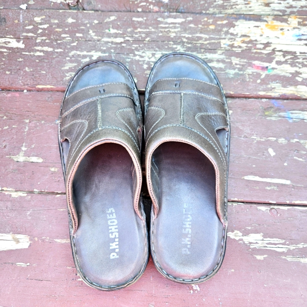 P.K. Shoes Men's Brown Leather Sandals Size 8 - Picture 11 of 16